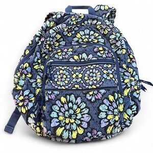 Vera Bradley Laptop Backpack blue chrysanthemum quilted fabric GUC floral